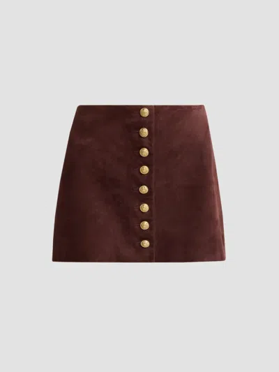 Alice + Olivia Women's Rubi Suede Button-front Mini Skirt In Brown
