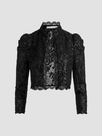 Alice + Olivia Thomasina Embellished Lace Cropped Jacket In Animal Print