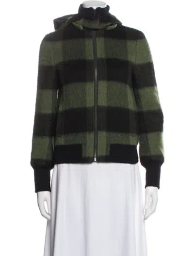 Pre-owned Alice + Olivia Wool Plaid Print Bomber Jacket In Black
