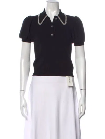 Pre-owned Alice + Olivia Wool Short Sleeve Polo In Black