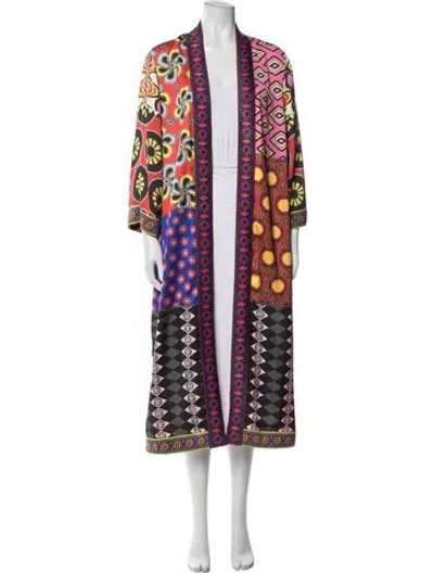 Pre-owned Alice + Olivia X Carla Kranendonk Graphic Print Embroidered Accent Robe In Pink