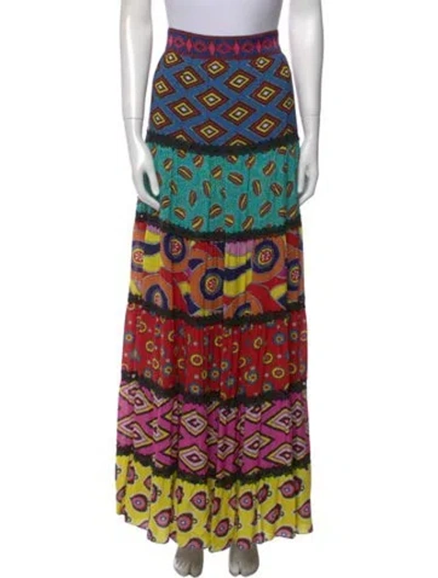 Pre-owned Alice + Olivia X Carla Kranendonk Printed Long Skirt In Blue