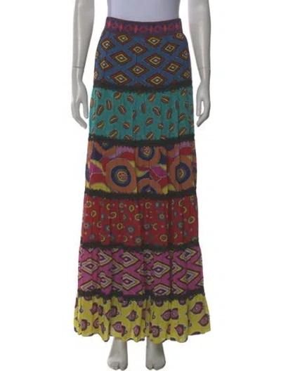 Pre-owned Alice + Olivia X Carla Kranendonk Printed Long Skirt In Blue