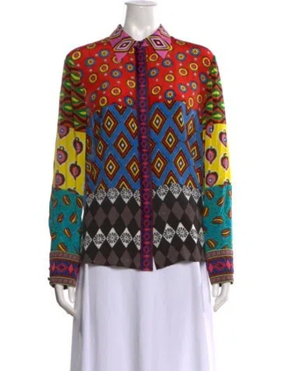 Pre-owned Alice + Olivia X Carla Kranendonk Silk Patterned Blouse In Red
