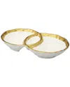 Alice Pazkus 10.75in Gold White Porcelain Round Double Bowl With Gold Rim In White