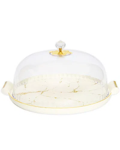 Alice Pazkus 11in White Porcelain Cake Dome With Gold Design