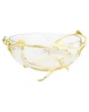 Alice Pazkus 12.5in Glass Bowl On Stainless Leaf Stand In Gold