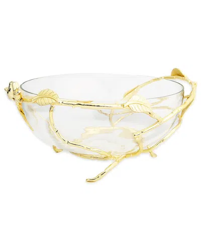 Alice Pazkus 12.5in Glass Bowl On Stainless Leaf Stand In Gold