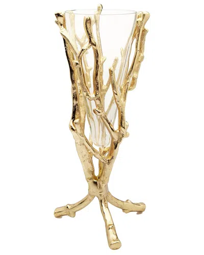 Alice Pazkus 13in Gold Floral Vase With Removable Glass Insert