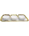 Alice Pazkus 14.5in Gold White Porcelain 3 Bowl Relish Dish In White