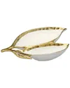 Alice Pazkus 15in Gold White Porcealin Leaf Relish Dish With Gold Rim In White