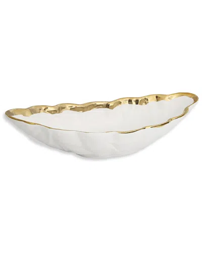 Alice Pazkus 16.75inl Porcelain Leaf Shaped Bowl With Border In White