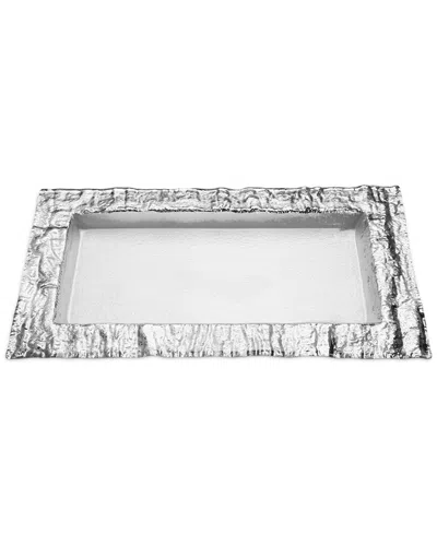 ALICE PAZKUS ALICE PAZKUS 17.5IN GLASS RECTANGULAR TRAY WITH SILVER DESIGN