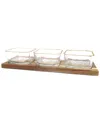 Alice Pazkus 3 Bowl Relish Dish On Wooden Base In Brown