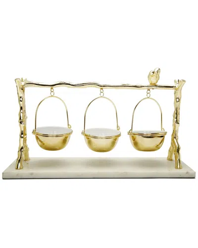 ALICE PAZKUS ALICE PAZKUS 3 HANGING BOWLS ON GOLD BRANCH AND MARBLE BASE