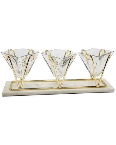 Alice Pazkus 3 Sectional Glass Relish Dish On Marble Base