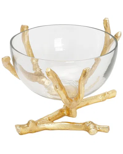Alice Pazkus 6in Glass Bowl With Twig Base In Gold
