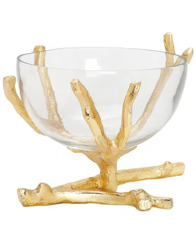 Alice Pazkus 8in Glass Bowl With Twig Base In Gold