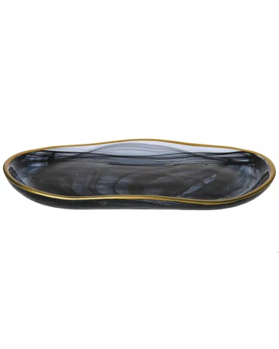 Alice Pazkus Black Alabaster 11in Oval Tray With Gold Trim