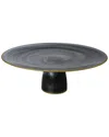Alice Pazkus Black Alabaster 13in Cake Plate With Stem And Gold Trim In Black