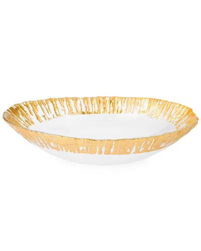 ALICE PAZKUS ALICE PAZKUS CLEAR OVAL SHAPED 11IN BOWL WITH GOLD SCALLOPED DESIGN