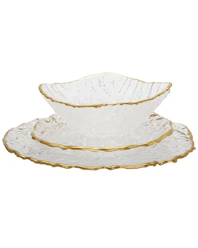 Alice Pazkus Crushed Glass Dinnerware With Rim Set Of 12 In Gold