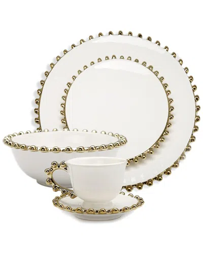 Alice Pazkus Dinner Set Beaded Border 4 Piece In White