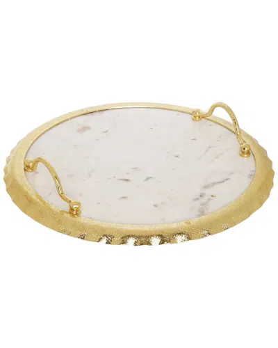 Alice Pazkus Edge Round Marble Tray And Handles In Gold