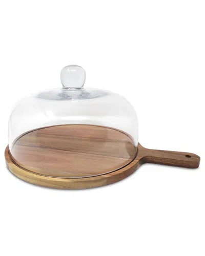 ALICE PAZKUS ALICE PAZKUS GLASS CAKE DOME ON WOODEN BOARD BASE