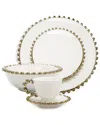 Alice Pazkus Gold Beaded Border Dinner Set Set Of 4 In White