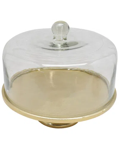 Alice Pazkus Hammered Cake Plate With Glass Dome In Gold