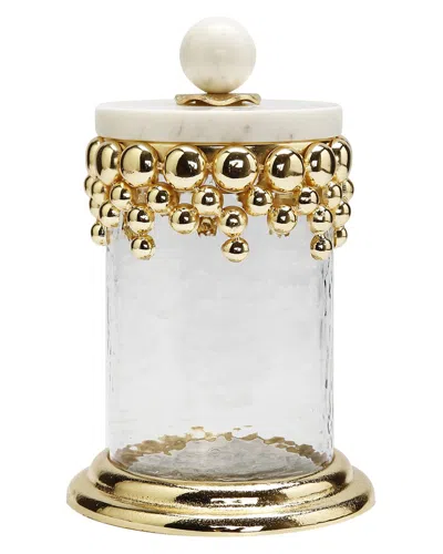 Alice Pazkus Hammered Glass Canisters With Marble Lid In Gold
