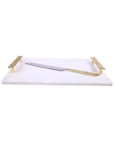 Alice Pazkus Marble Challah Tray With Mosaic Handles In Gold