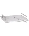 Alice Pazkus Marble Tray With Beaded Handles In Silver