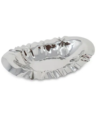 Alice Pazkus Oval Shaped Stainless Steel Bowl With Ruffle Edge In Silver