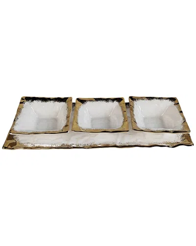 Alice Pazkus Porcelain 3-bowl Relish Dish With Edge In Brown