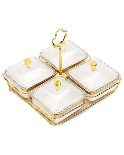 Alice Pazkus Porcelain 4 Bowl Relish Dish On Base In Gold