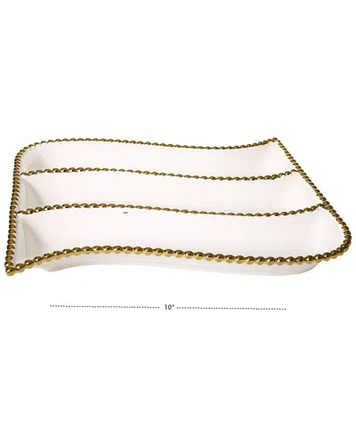 Alice Pazkus Porcelain Cracker Dish With Beaded Design In White