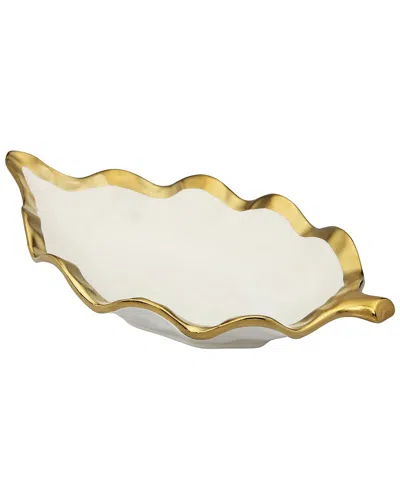 Alice Pazkus Porcelain Leaf Dish Bowl With Rim In White