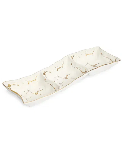 Alice Pazkus Porcelain Relish Dish With Design In White