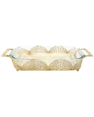 Alice Pazkus Rectangular Handled Pyrex Holder With Brick Design In Gold