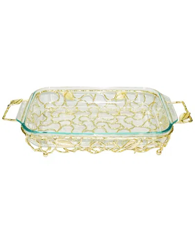 Alice Pazkus Rectangular Handled Pyrex Holder With Leaf Design In Gold