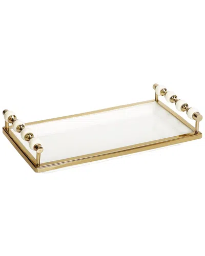 Alice Pazkus Rectangular Tray With Beaded Handles In White