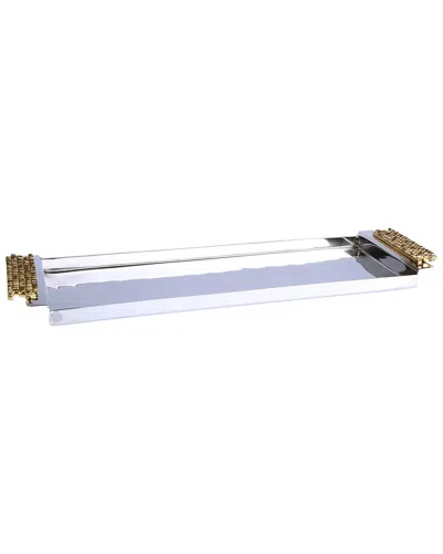 Alice Pazkus Rectangular Tray With Mosaic Handles In Silver