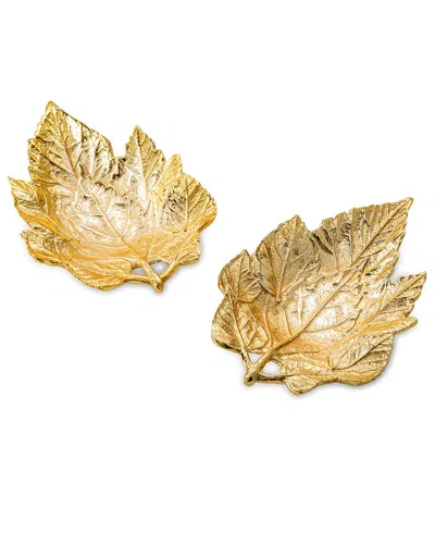 Alice Pazkus Set Of 2 Metal Leaves In Burgundy