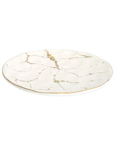 ALICE PAZKUS ALICE PAZKUS SET OF 4 WHITE PORCELAIN DINNER PLATES WITH GOLD DESIGN