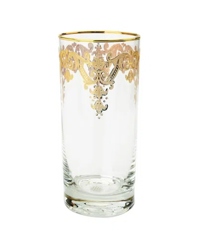 Alice Pazkus Set Of 6 Tumblers-rich 24k Gold Artwork In Clear
