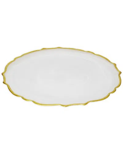 Alice Pazkus Set Of Four Alabaster 11in White Dinner Plates With Gold Trim