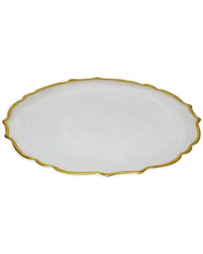 Alice Pazkus Set Of Four Alabaster 8in White Plates With Gold Trim