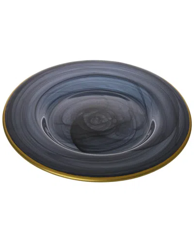 Alice Pazkus Set Of Four Black Alabaster 11in Dinner Plates With Gold Trim